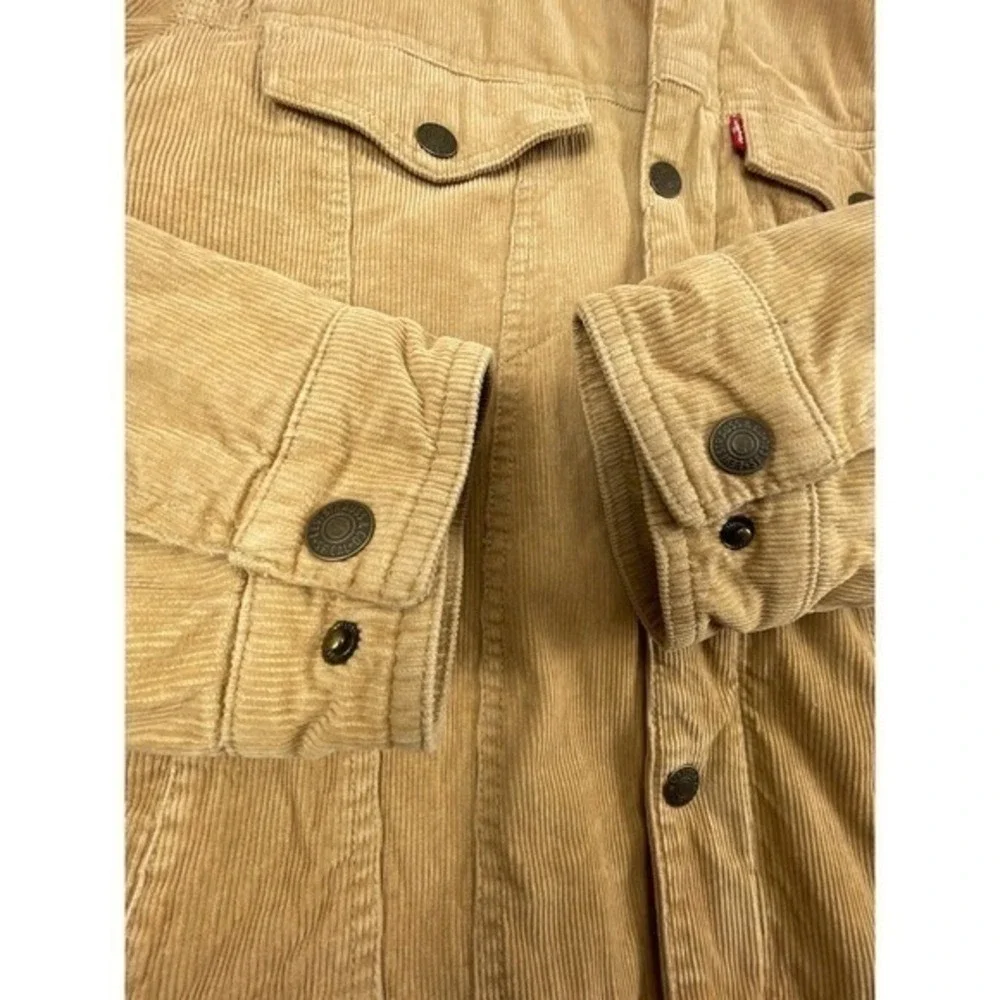 Levi Strauss Corduroy Sherpa Lined Hooded Trucker Jacket Tan Size‎ S